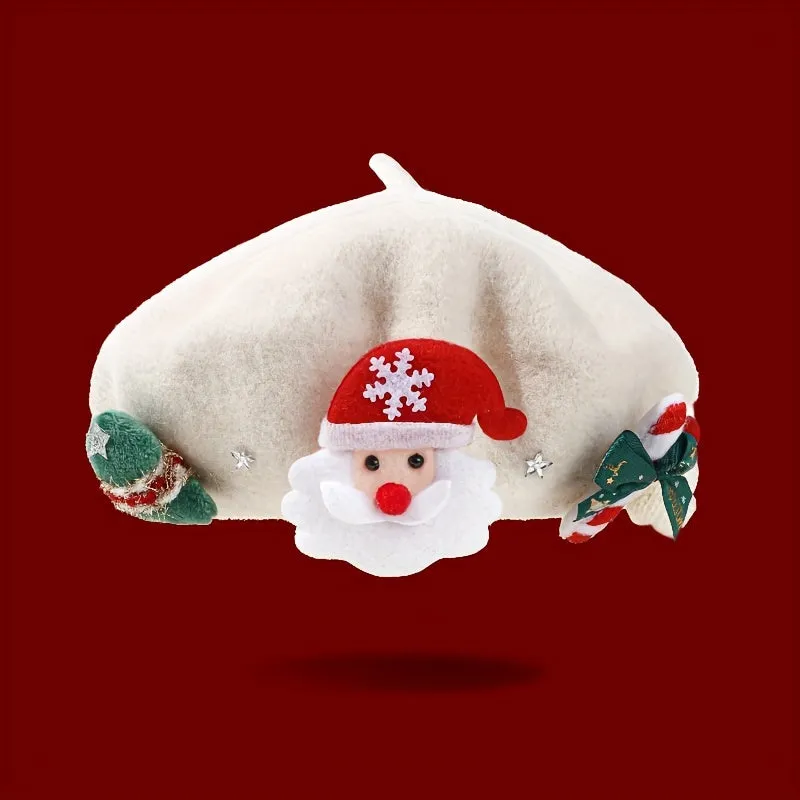 1pc Christmas Holiday Women's Wool Beret - Festive Knitted Lightweight Cap, Inelastic, Hand Wash/Dry Clean Only, Ideal for Christmas & Winter Daily Wear