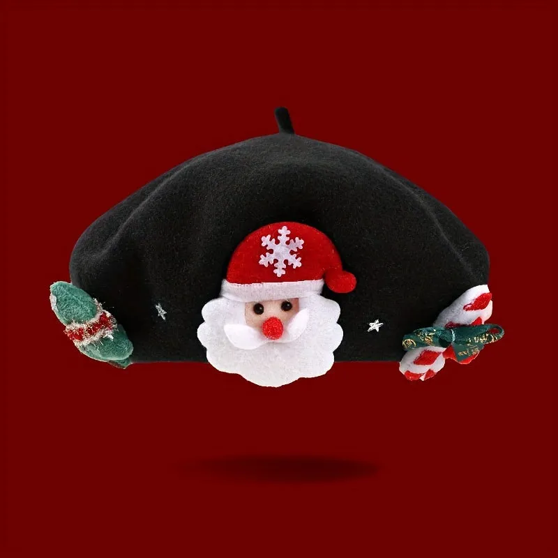 1pc Christmas Holiday Women's Wool Beret - Festive Knitted Lightweight Cap, Inelastic, Hand Wash/Dry Clean Only, Ideal for Christmas & Winter Daily Wear