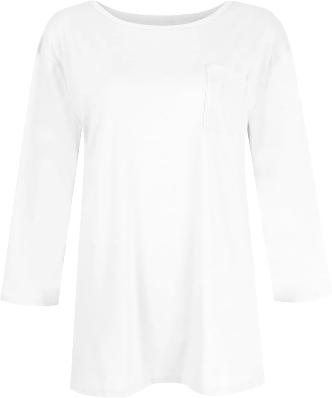 3/4 Length Sleeve Womens Tops Dressy Pocket Basic Crew Neck T Shirts Loose Fit Casual Comfy Three Quarter Blouses