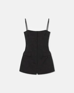 Akari - Sculpted Glass Poplin Romper - Black