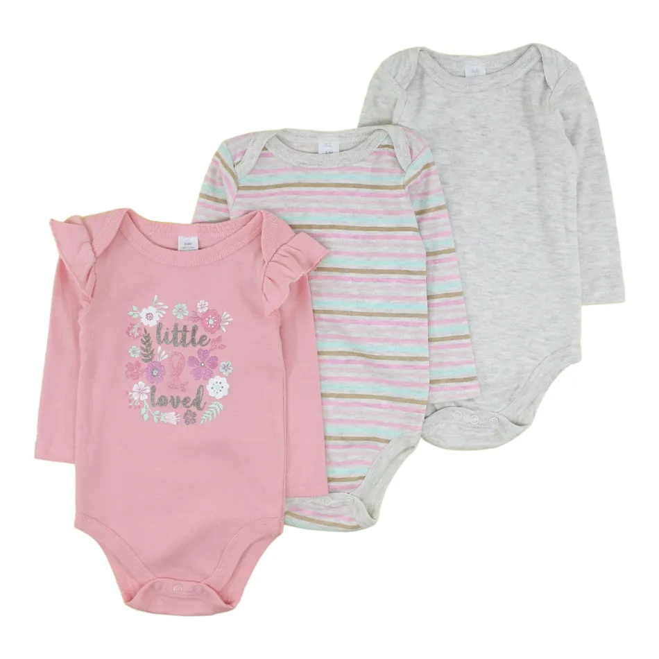Baby Kiss 3 Pk Full Sleeves Cotton Bodysuits - Little & Loved