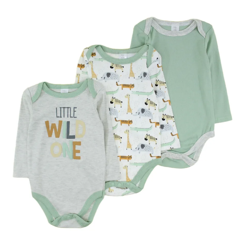 Baby Kiss 3 Pk Full Sleeves Cotton Bodysuits - Little Wild One