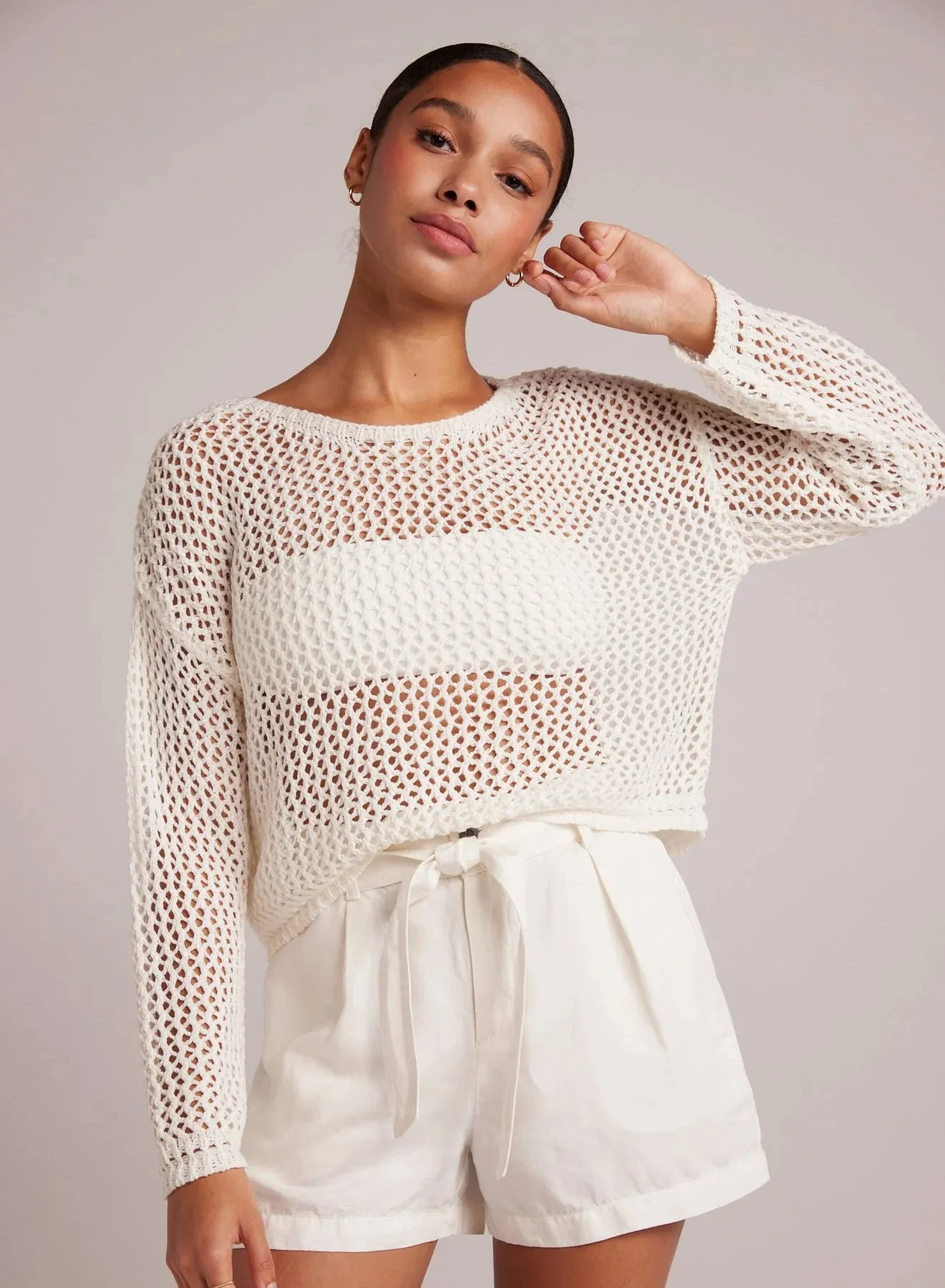 BEL Holey Dropped Shoulder Sweater in Off White