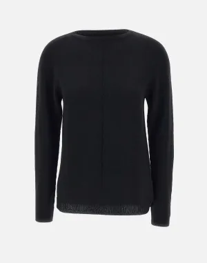 Black Wool Sweater with Boat Neck