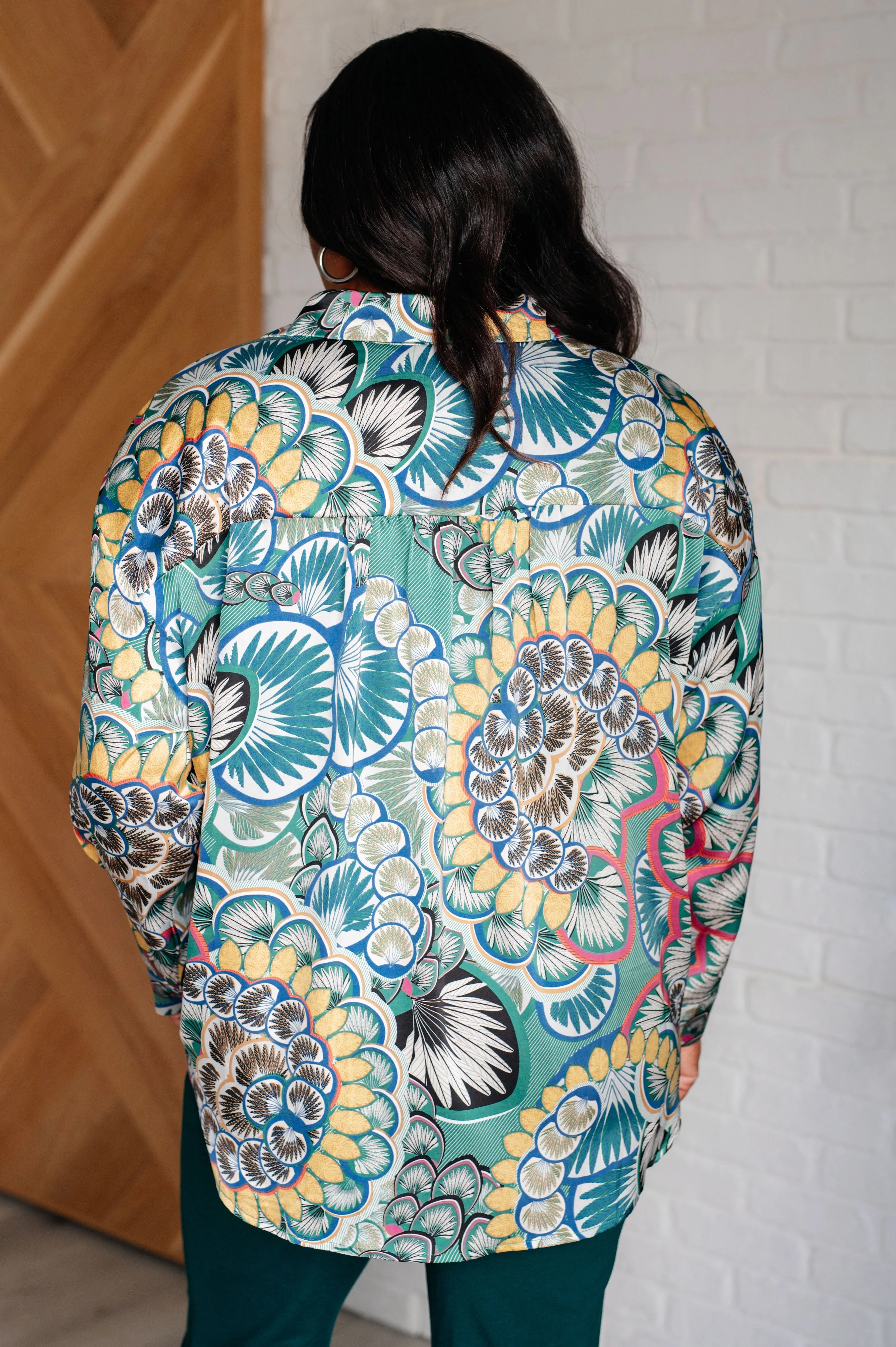 Button Up Blouse in Teal Paisley