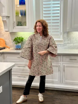 Caryn Lawn Jacquard Floral Car Coat in Pink/Green