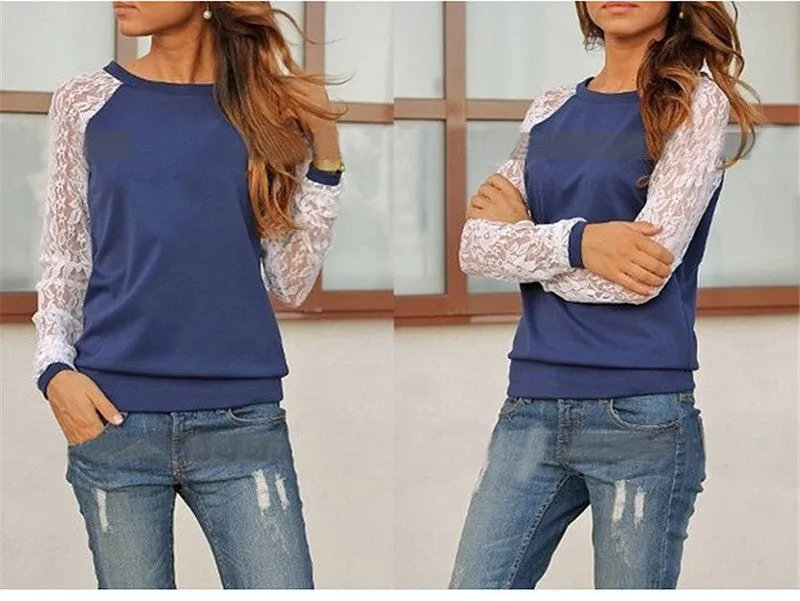 Casual Lace Patchwork Long Sleeve Sweatshirt