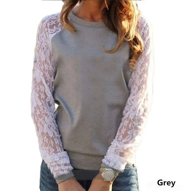Casual Lace Patchwork Long Sleeve Sweatshirt