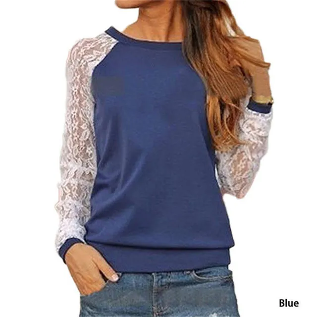 Casual Lace Patchwork Long Sleeve Sweatshirt