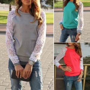 Casual Lace Patchwork Long Sleeve Sweatshirt