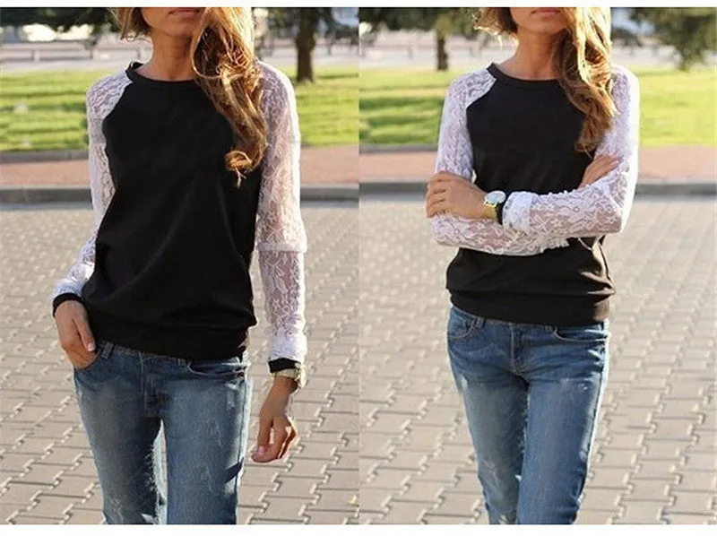 Casual Lace Patchwork Long Sleeve Sweatshirt