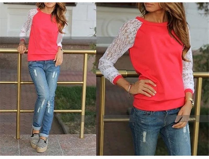 Casual Lace Patchwork Long Sleeve Sweatshirt