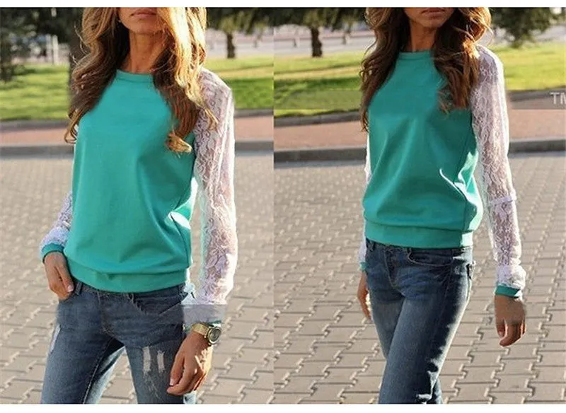 Casual Lace Patchwork Long Sleeve Sweatshirt