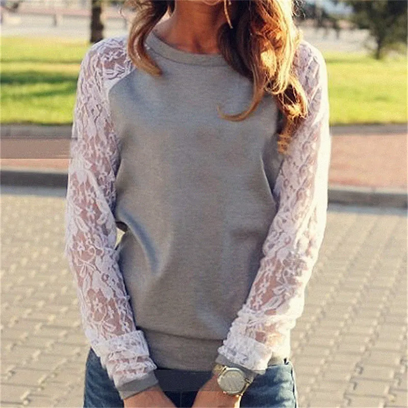 Casual Lace Patchwork Long Sleeve Sweatshirt