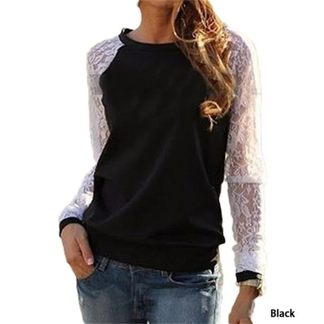 Casual Lace Patchwork Long Sleeve Sweatshirt