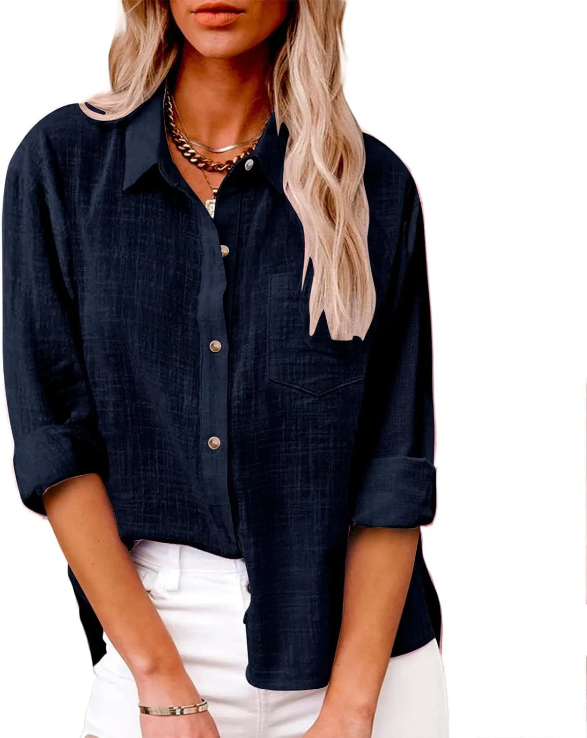 Ceboyel Women Cotton Linen Summer Tops Button Down Shirts Dressy Causal Long Sleeve Gauze Blouses Trendy Boho Clothes 2024