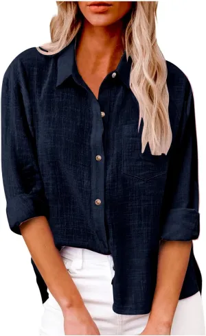 Ceboyel Women Cotton Linen Summer Tops Button Down Shirts Dressy Causal Long Sleeve Gauze Blouses Trendy Boho Clothes 2024