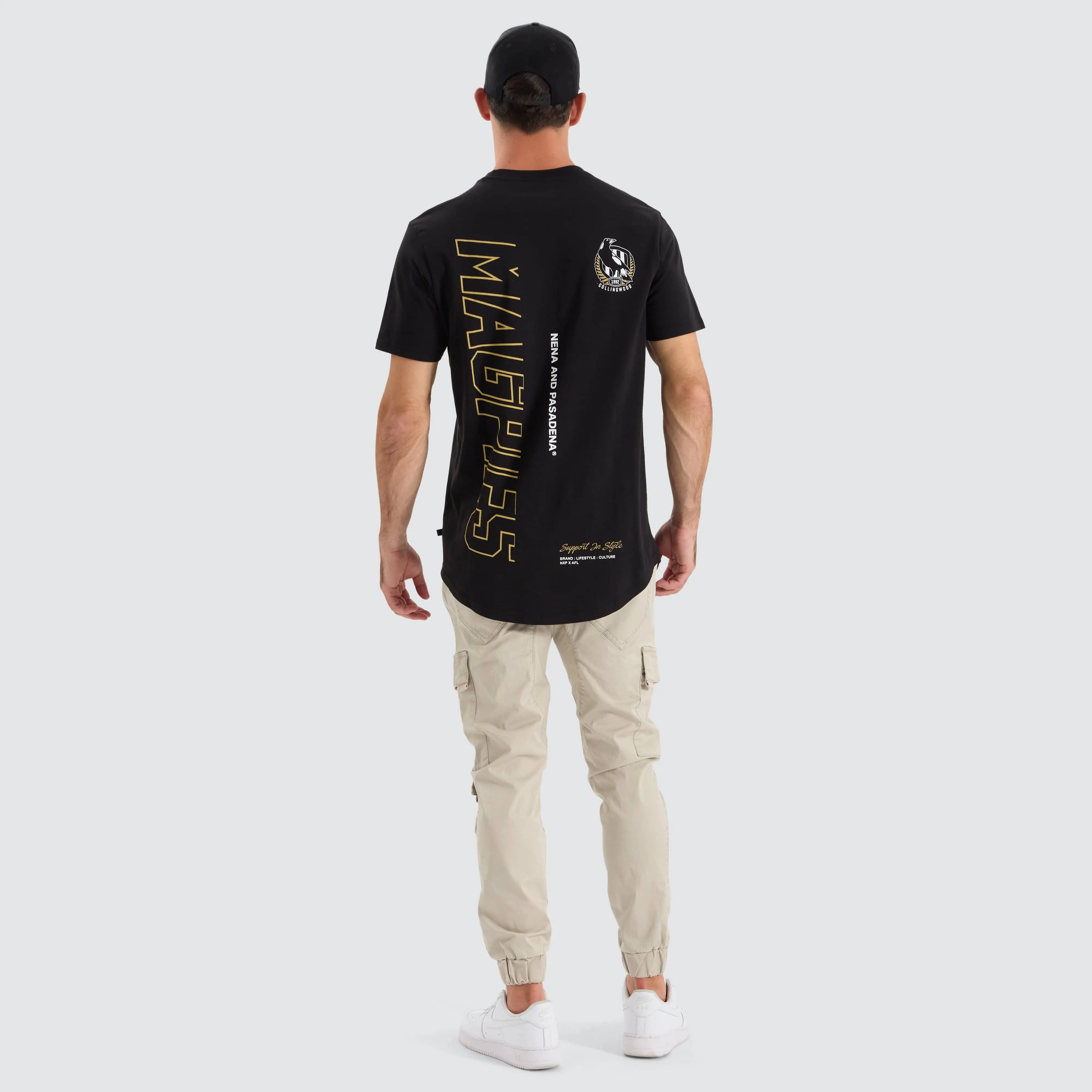 Collingwood Magpies AFL Dual Curved Tee Jet Black