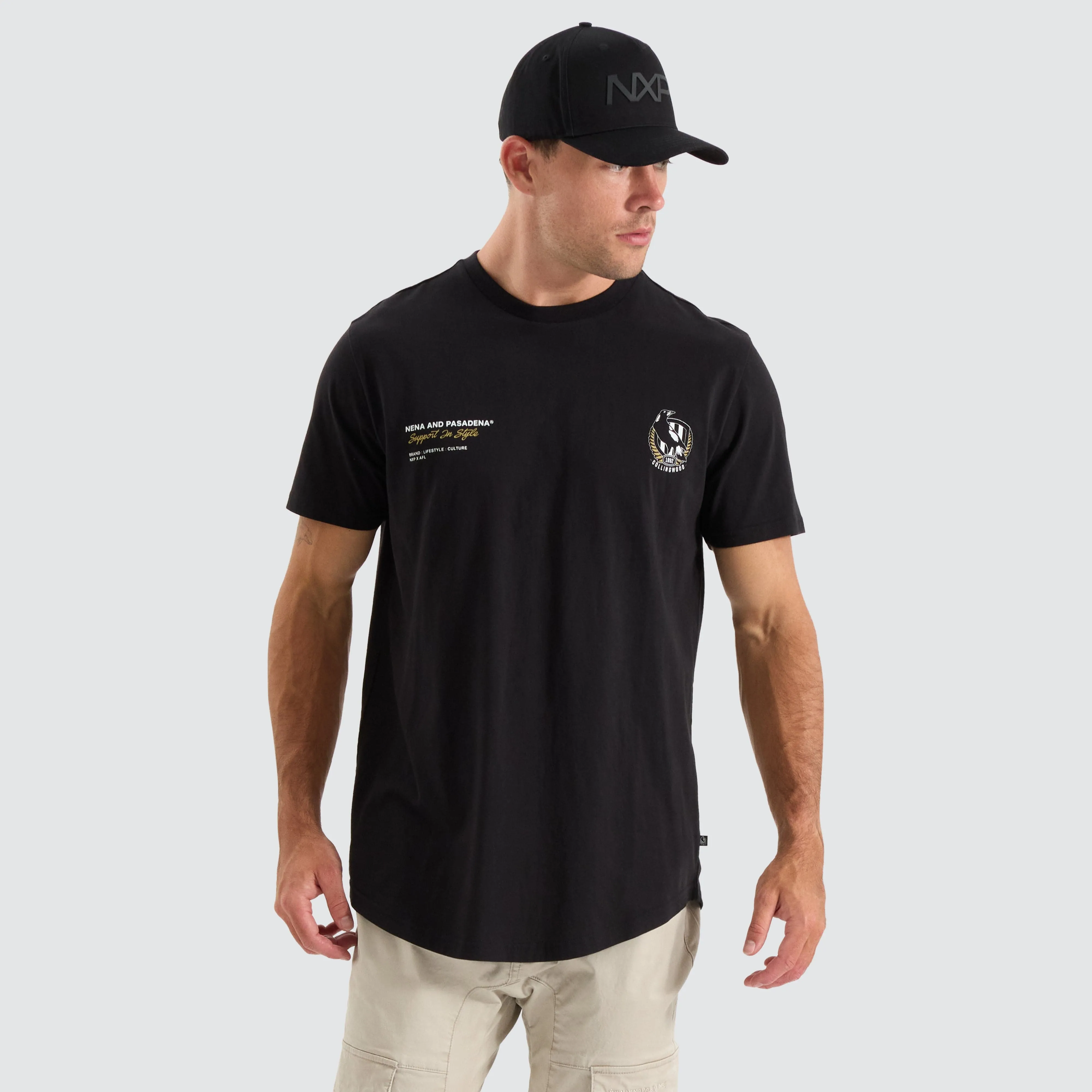 Collingwood Magpies AFL Dual Curved Tee Jet Black