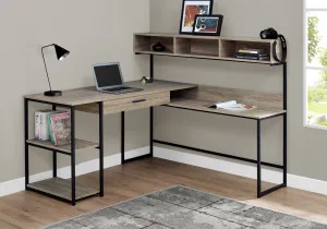 Computer Desk - Dark Taupe / Black Metal Corner