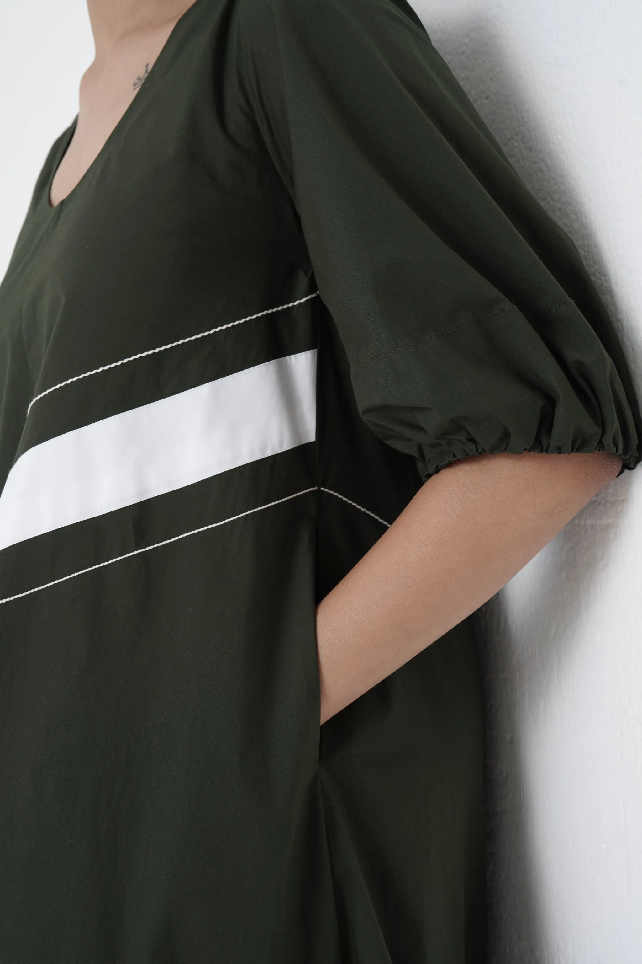Concord - U-neck slant patti long dress - Green