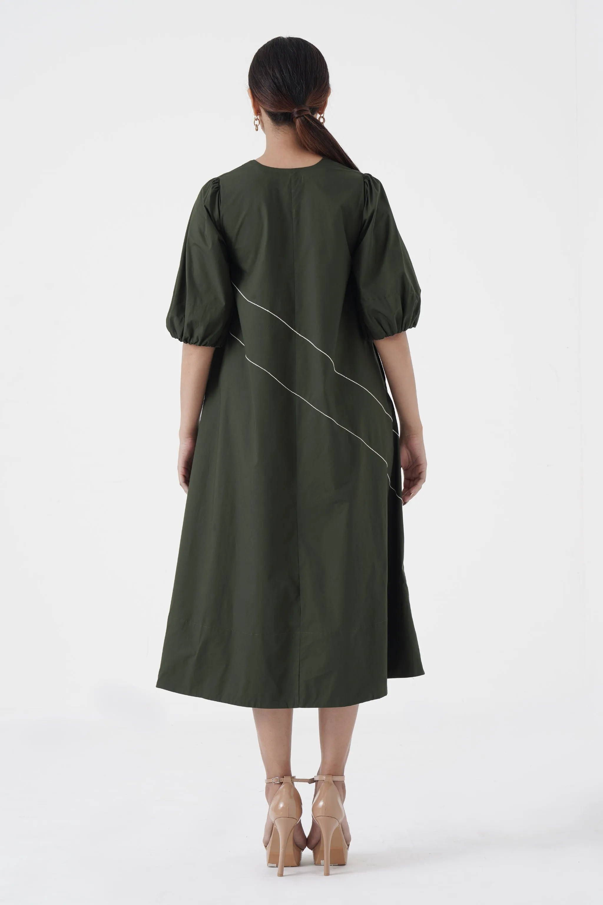 Concord - U-neck slant patti long dress - Green