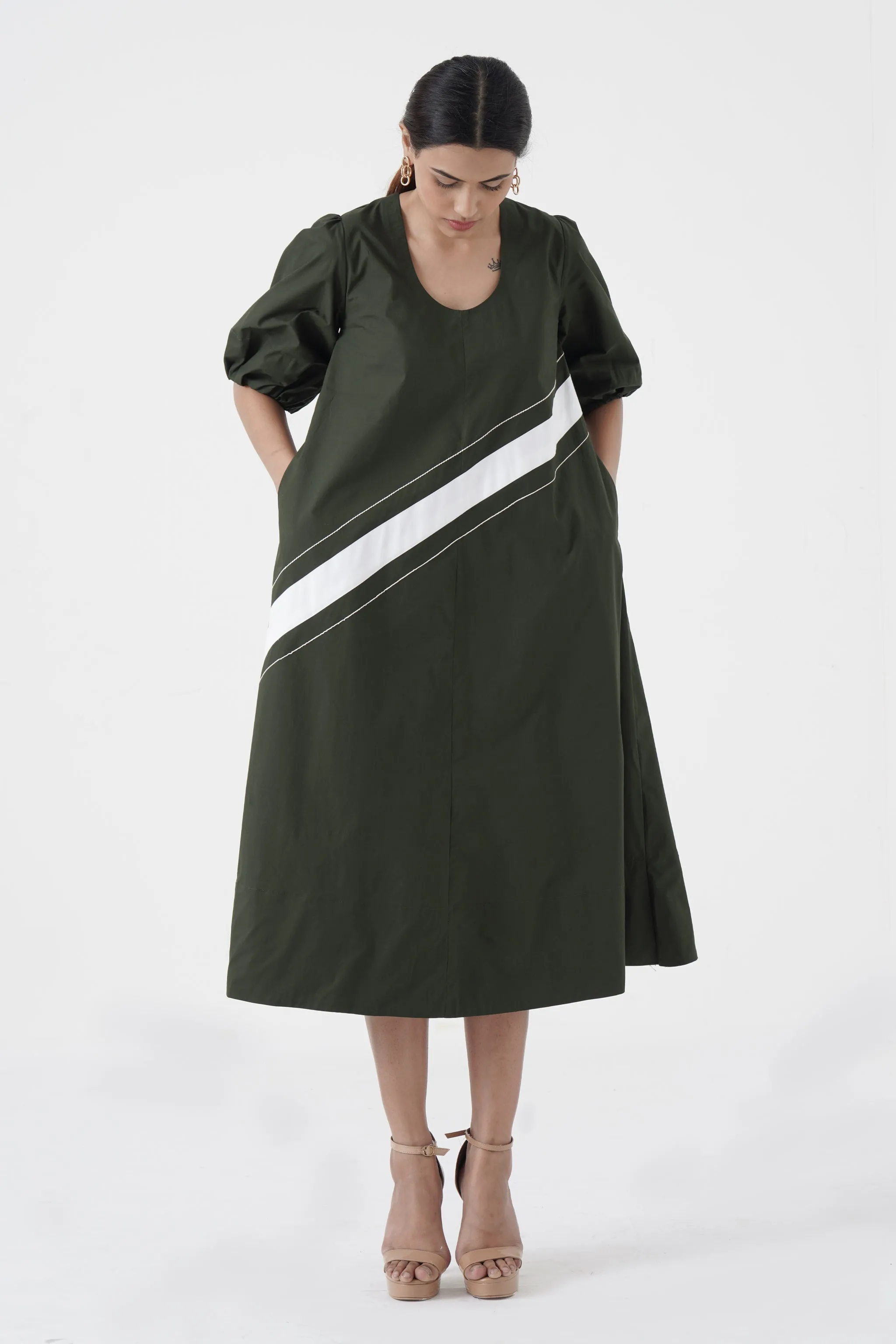 Concord - U-neck slant patti long dress - Green