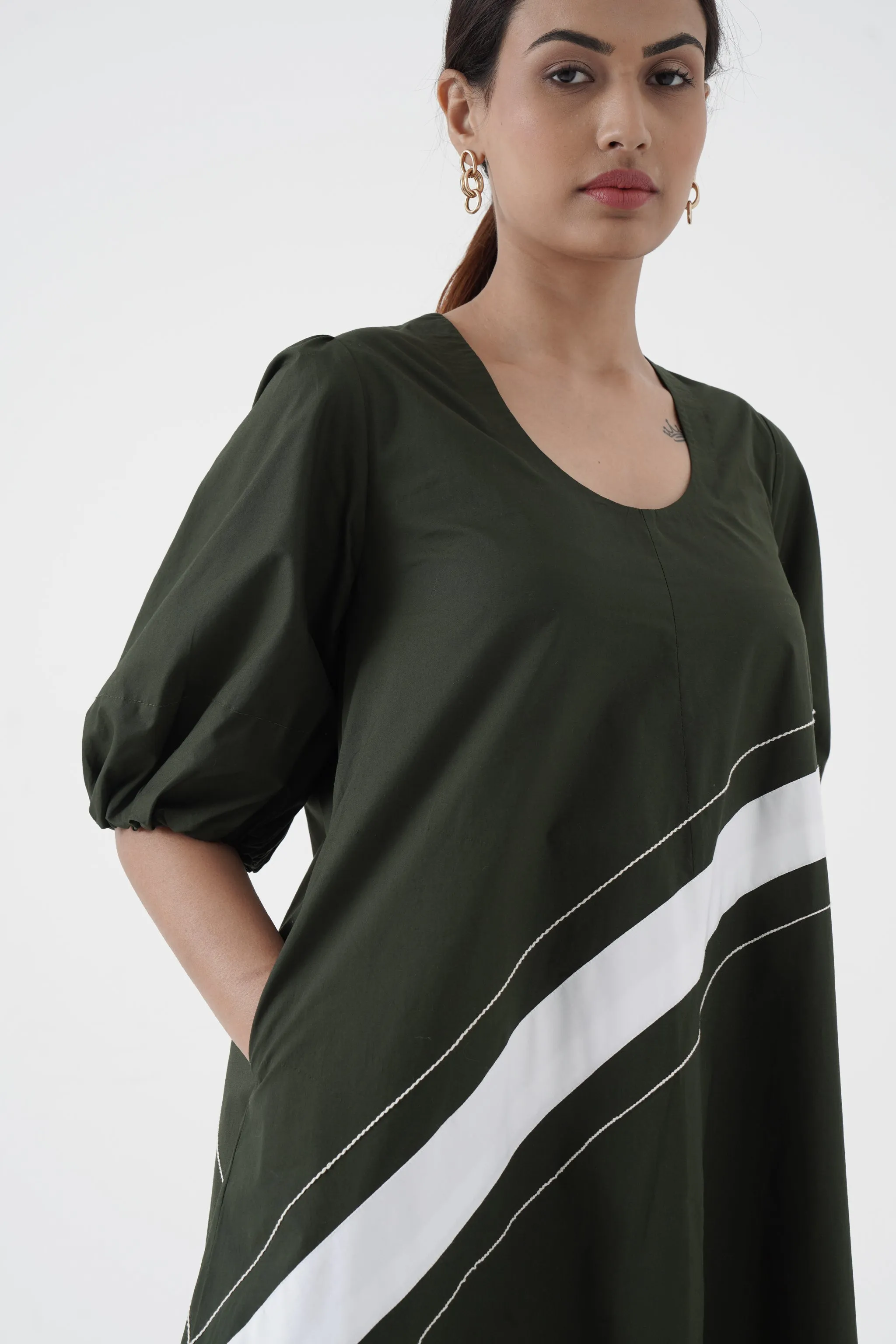 Concord - U-neck slant patti long dress - Green
