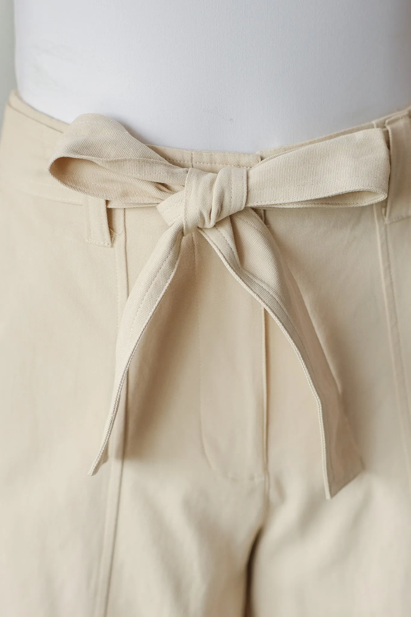Cuffed Wide Leg Belted Pants - Ecru