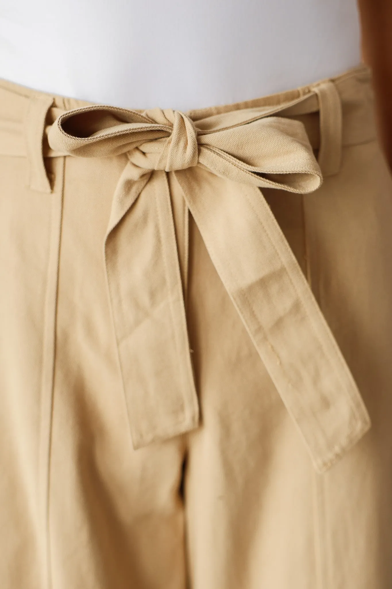 Cuffed Wide Leg Belted Pants - Khaki