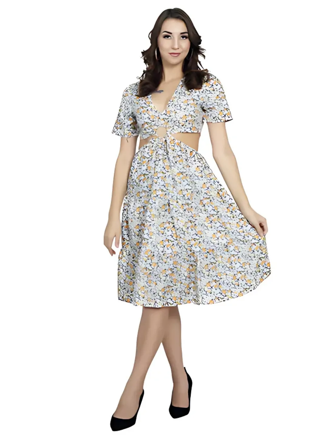 Floral waist cut-out fit & flared dress