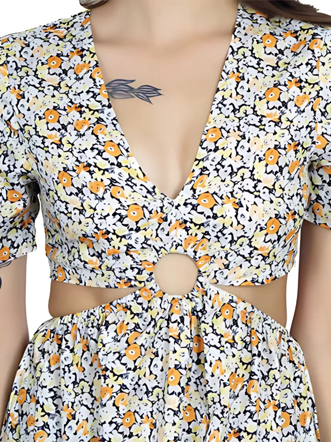 Floral waist cut-out fit & flared dress