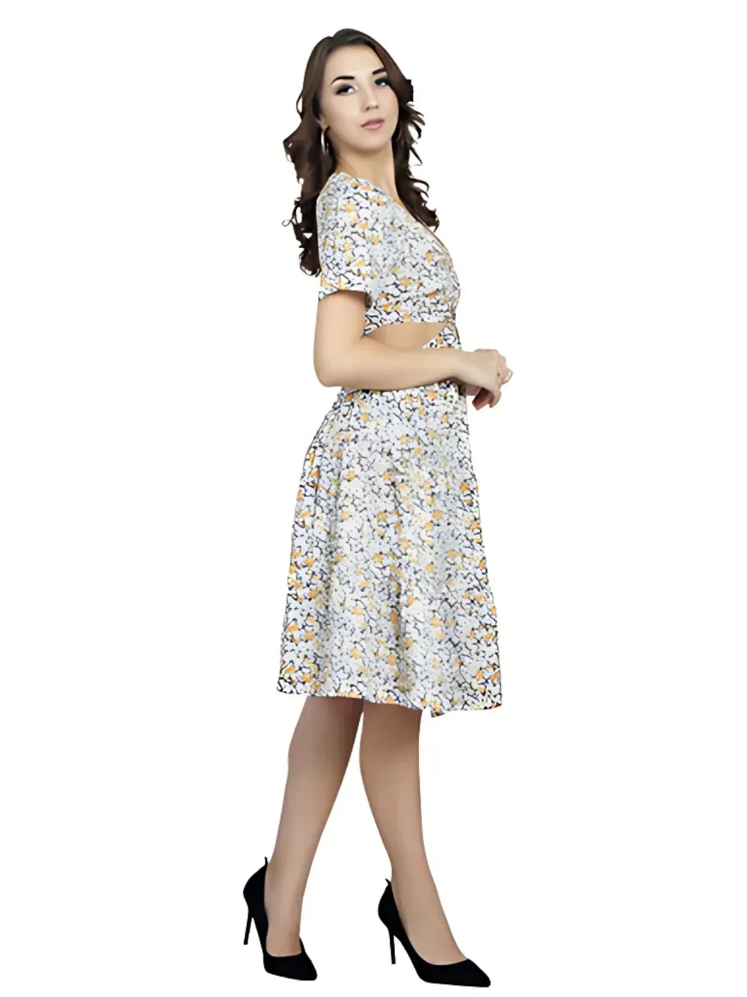 Floral waist cut-out fit & flared dress