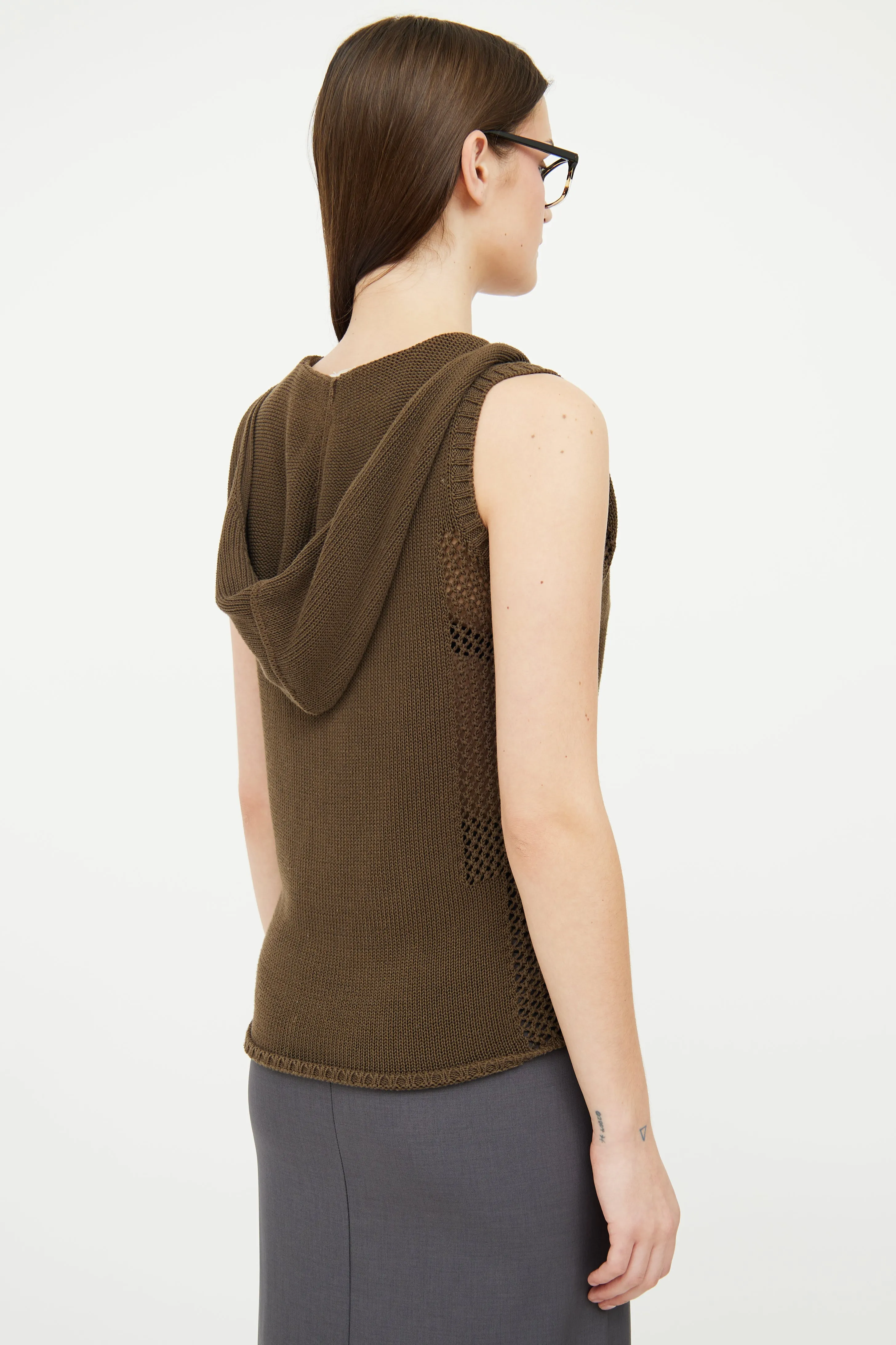 Green Knit Hooded Vest