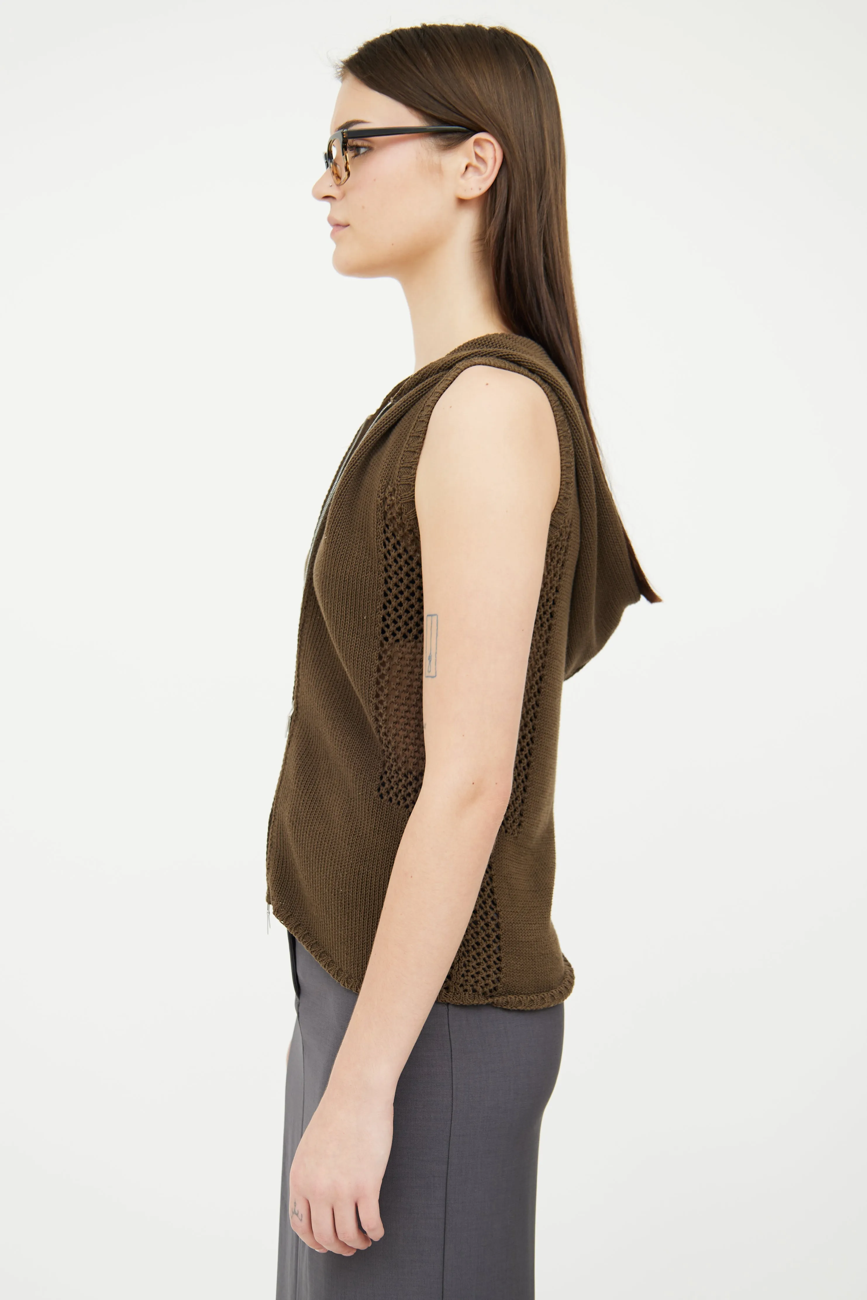 Green Knit Hooded Vest