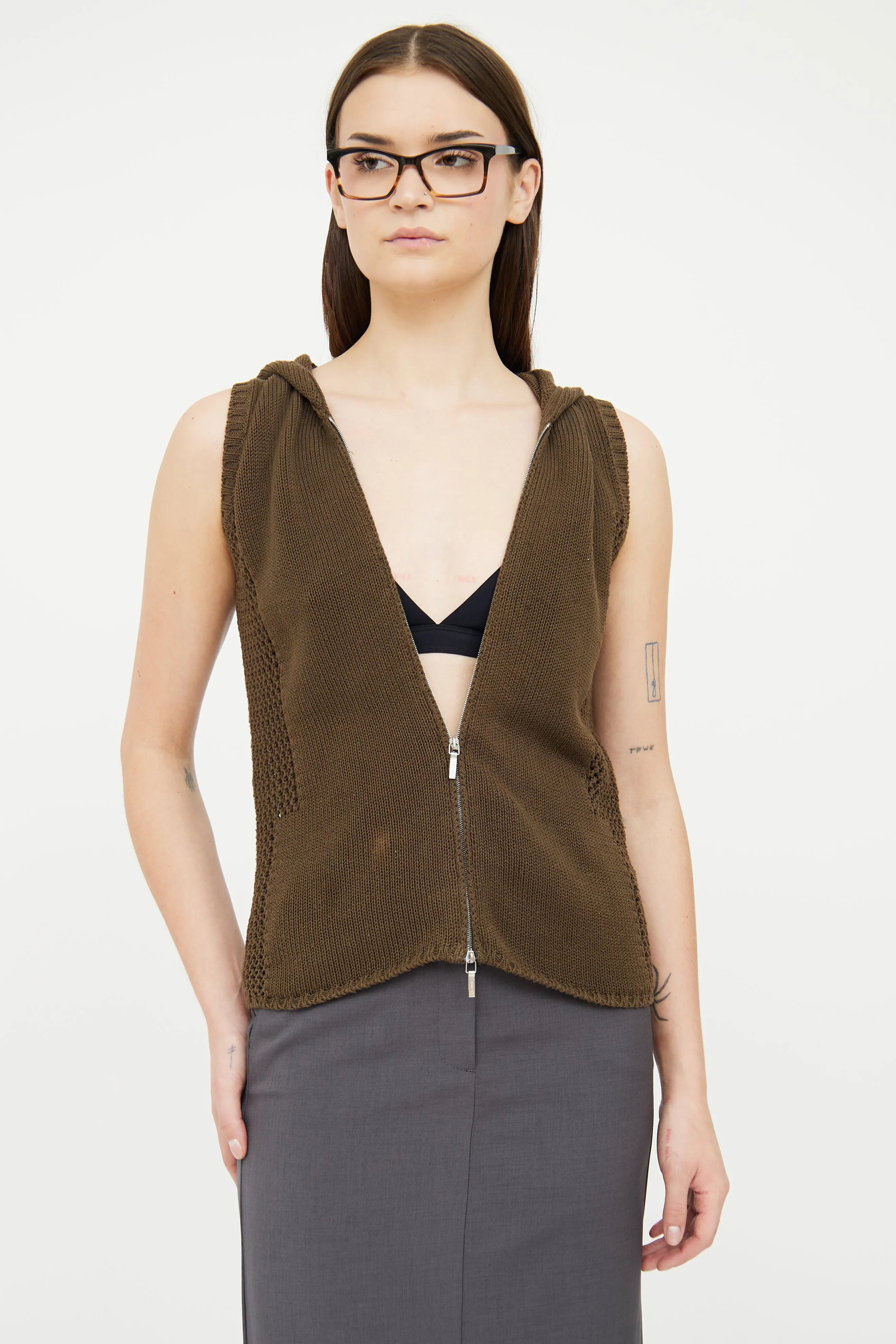 Green Knit Hooded Vest