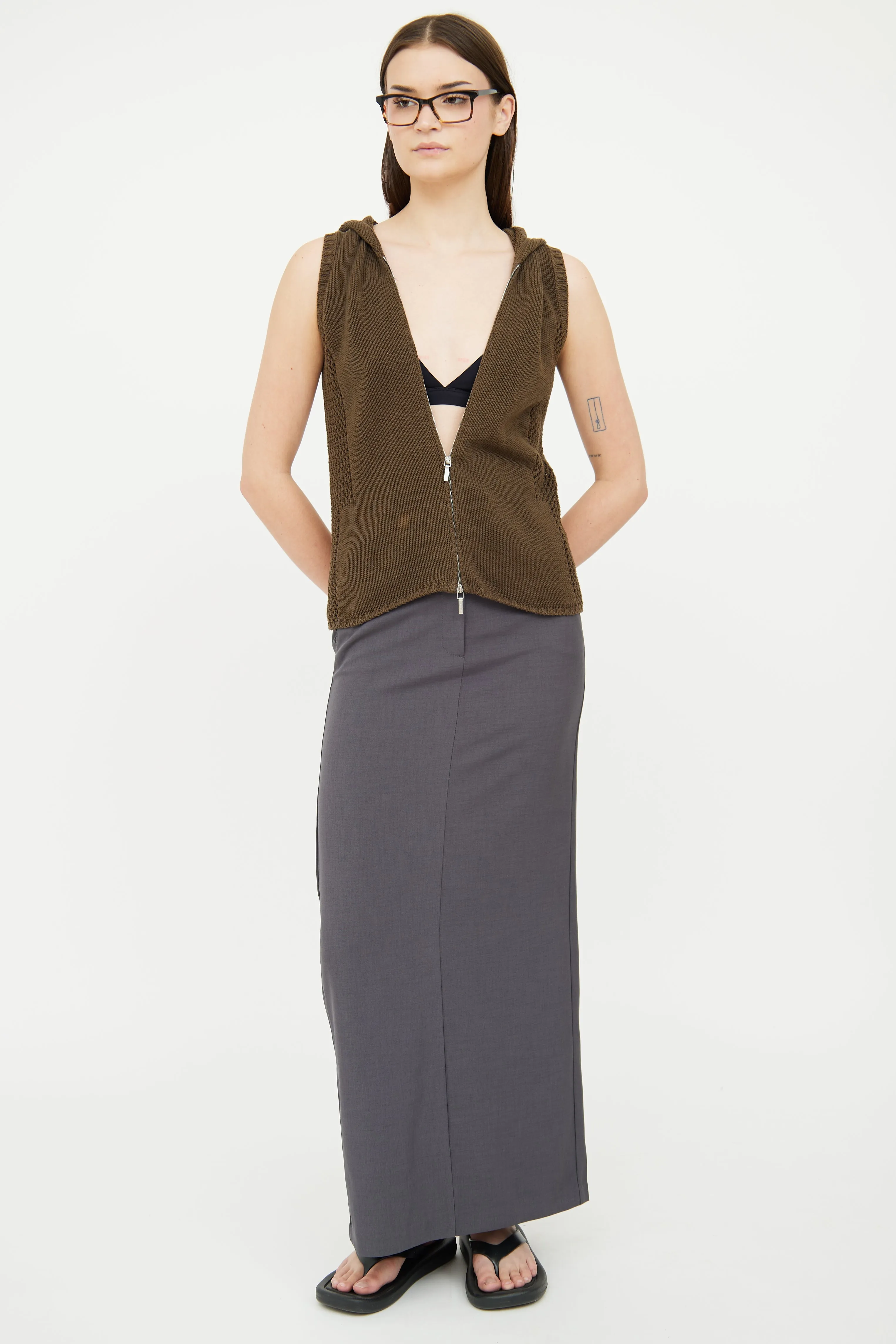 Green Knit Hooded Vest