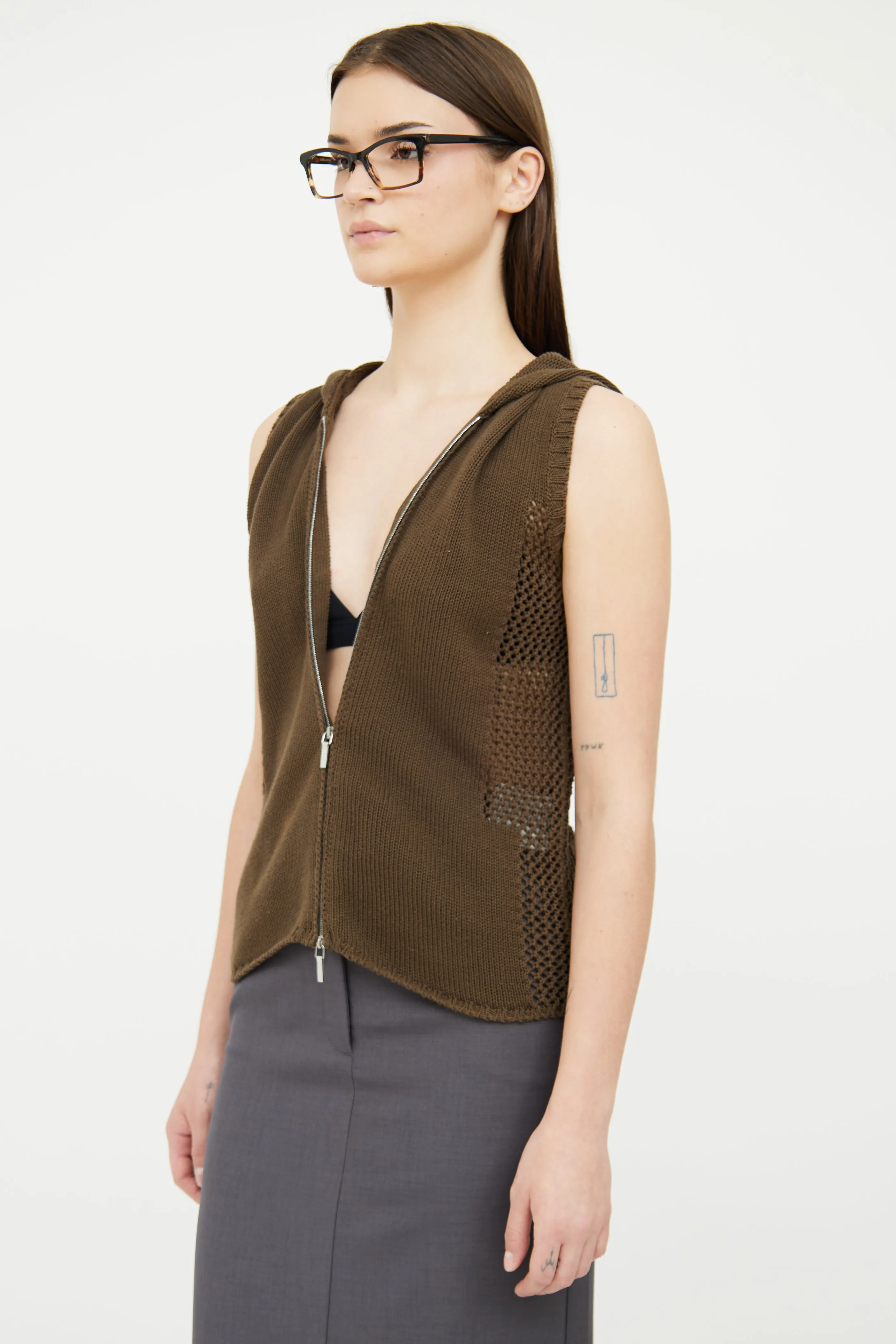 Green Knit Hooded Vest