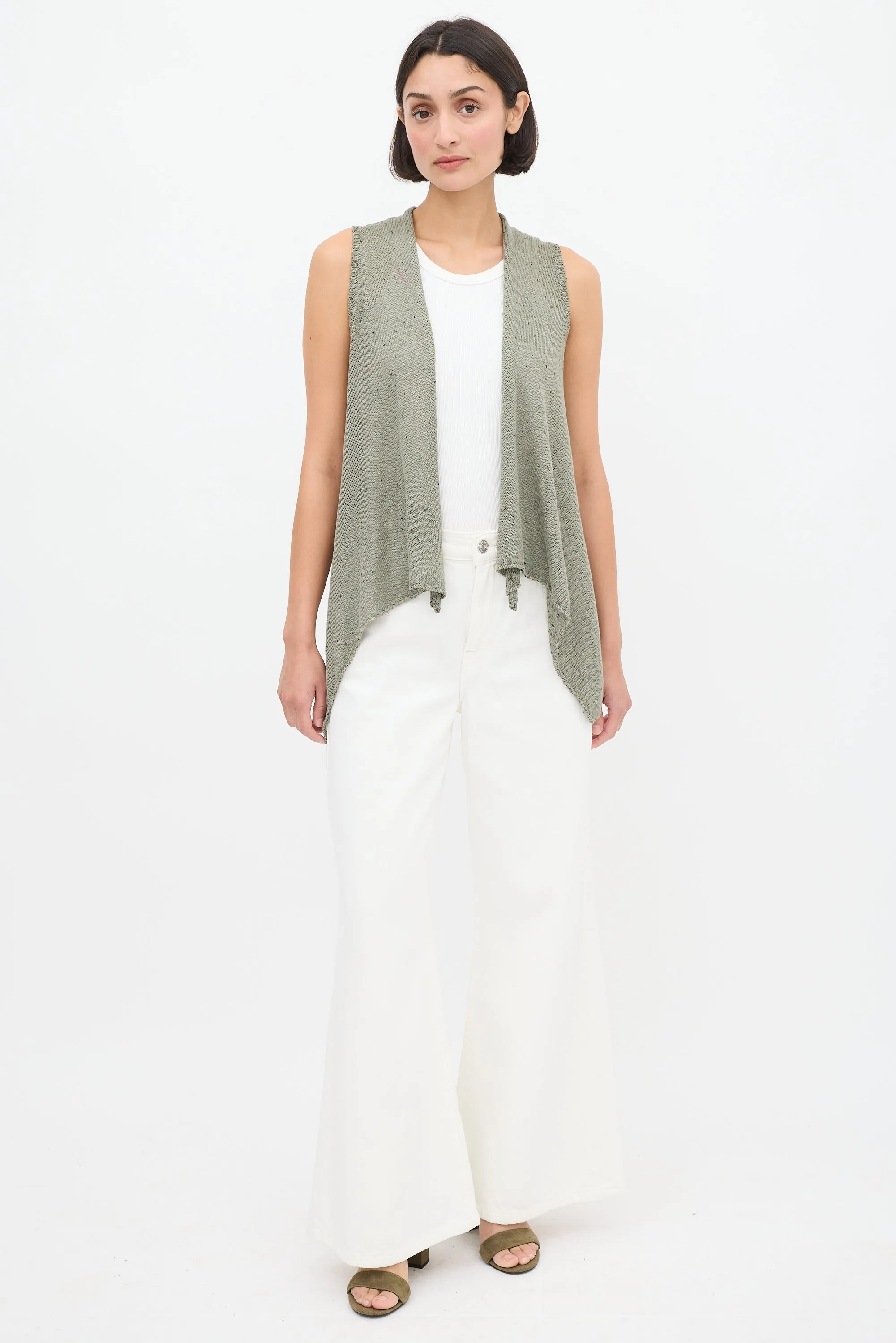 Green Linen Knit Sequin Vest