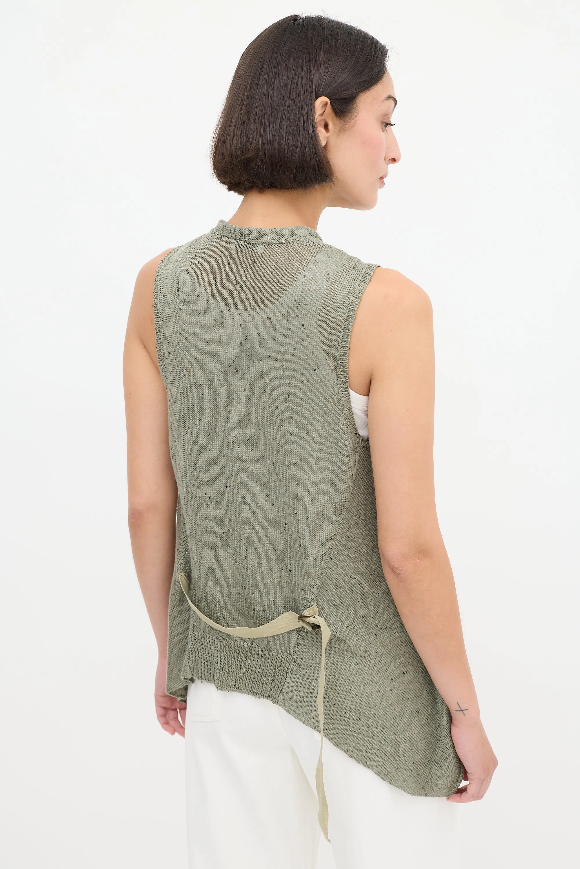 Green Linen Knit Sequin Vest