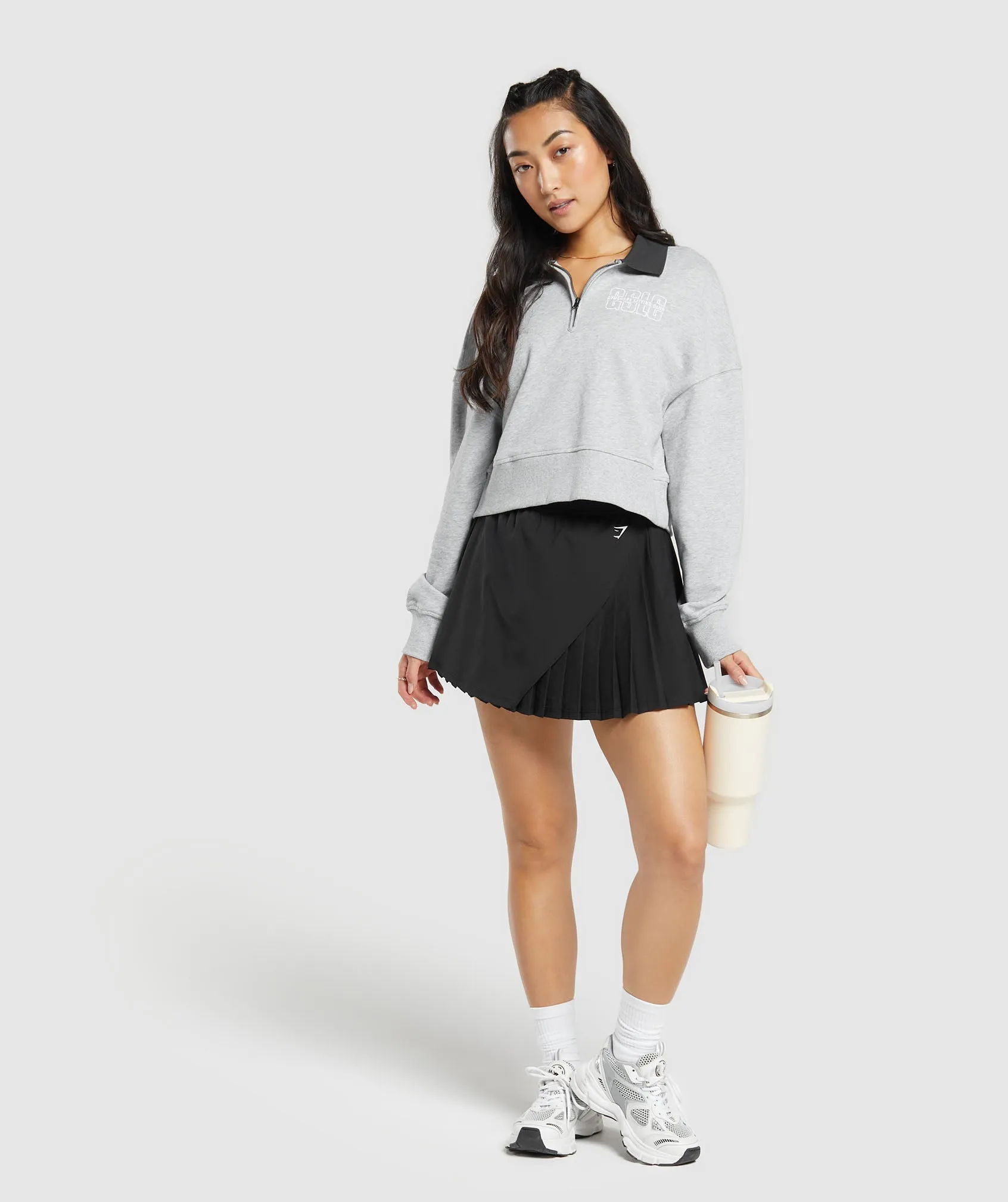 Gymshark Outline Graphic Oversized 1/4 Zip Pullover - Light Grey Core Marl