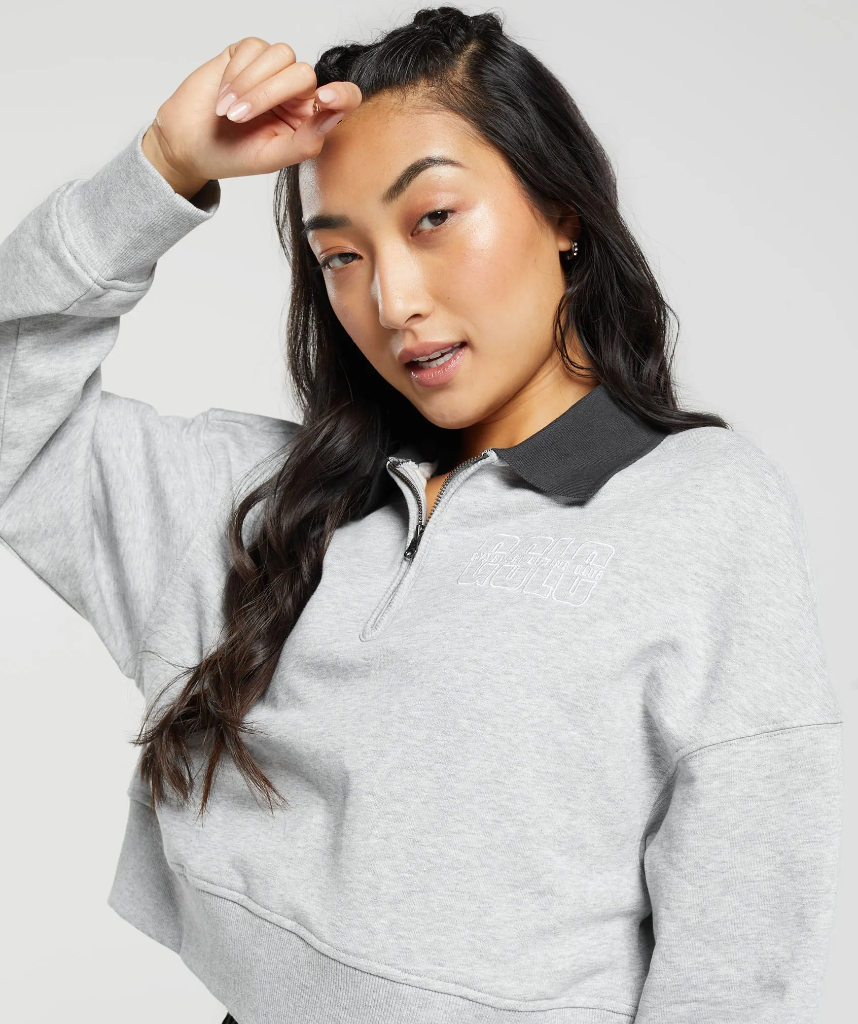 Gymshark Outline Graphic Oversized 1/4 Zip Pullover - Light Grey Core Marl