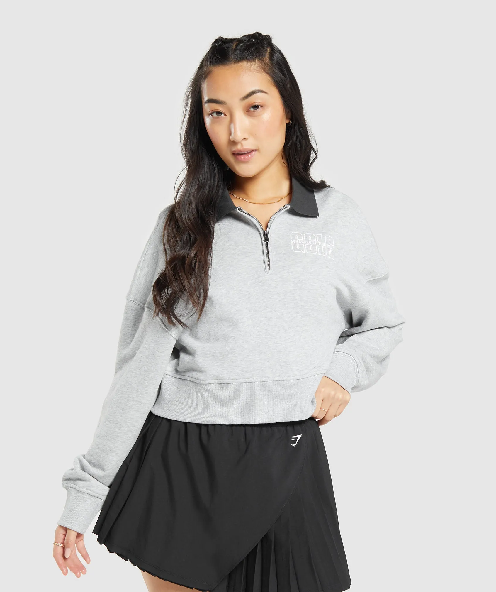 Gymshark Outline Graphic Oversized 1/4 Zip Pullover - Light Grey Core Marl