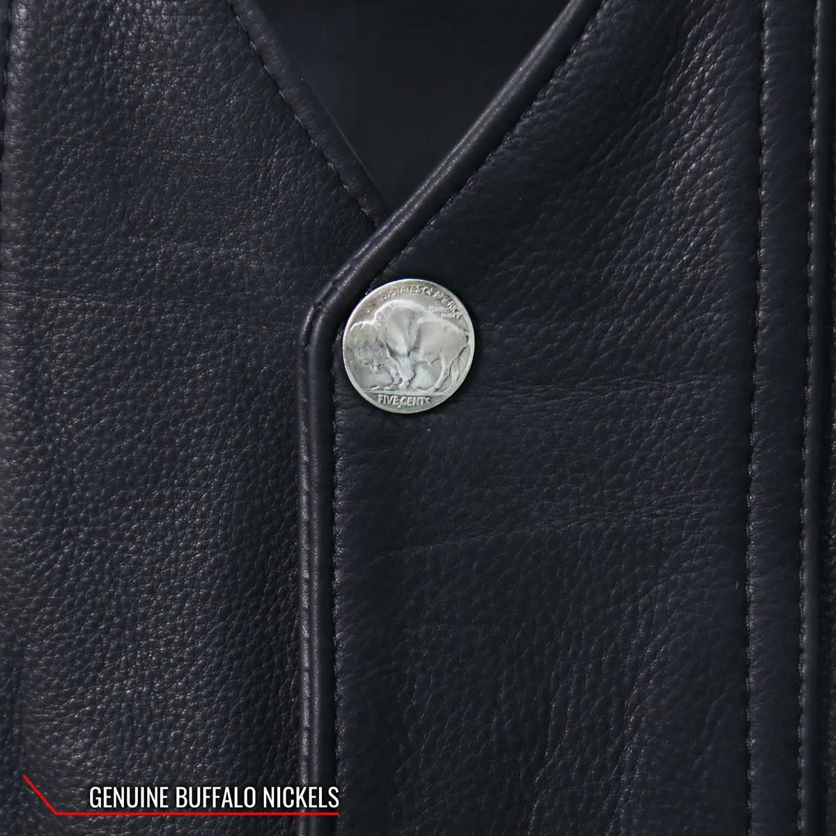 Hot Leathers VSM5005 Men's USA Made Buffalo Nickel Snap Premium Leather Vest
