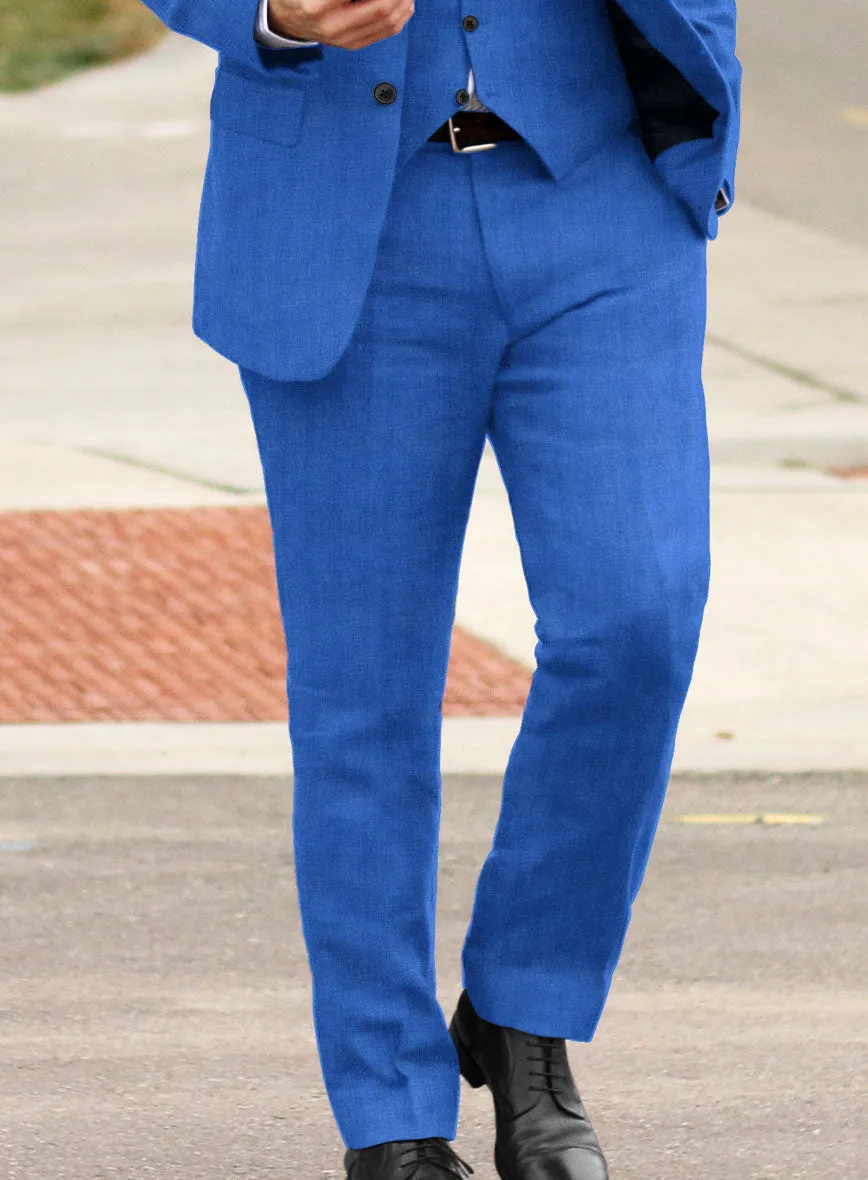 Italian Prato Electric Blue Herringbone Linen Pants