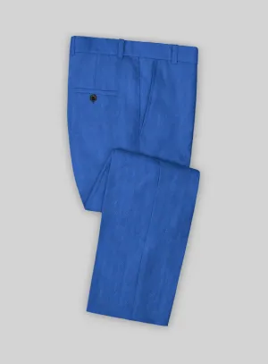 Italian Prato Electric Blue Herringbone Linen Pants
