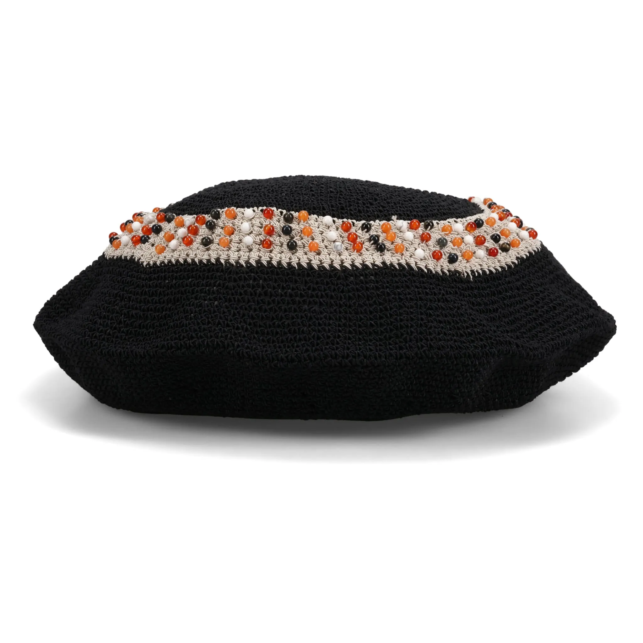 KNITTING BEADS BERET HAT / BLACK