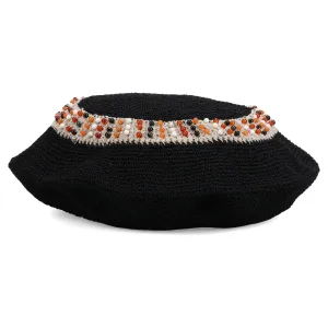 KNITTING BEADS BERET HAT / BLACK