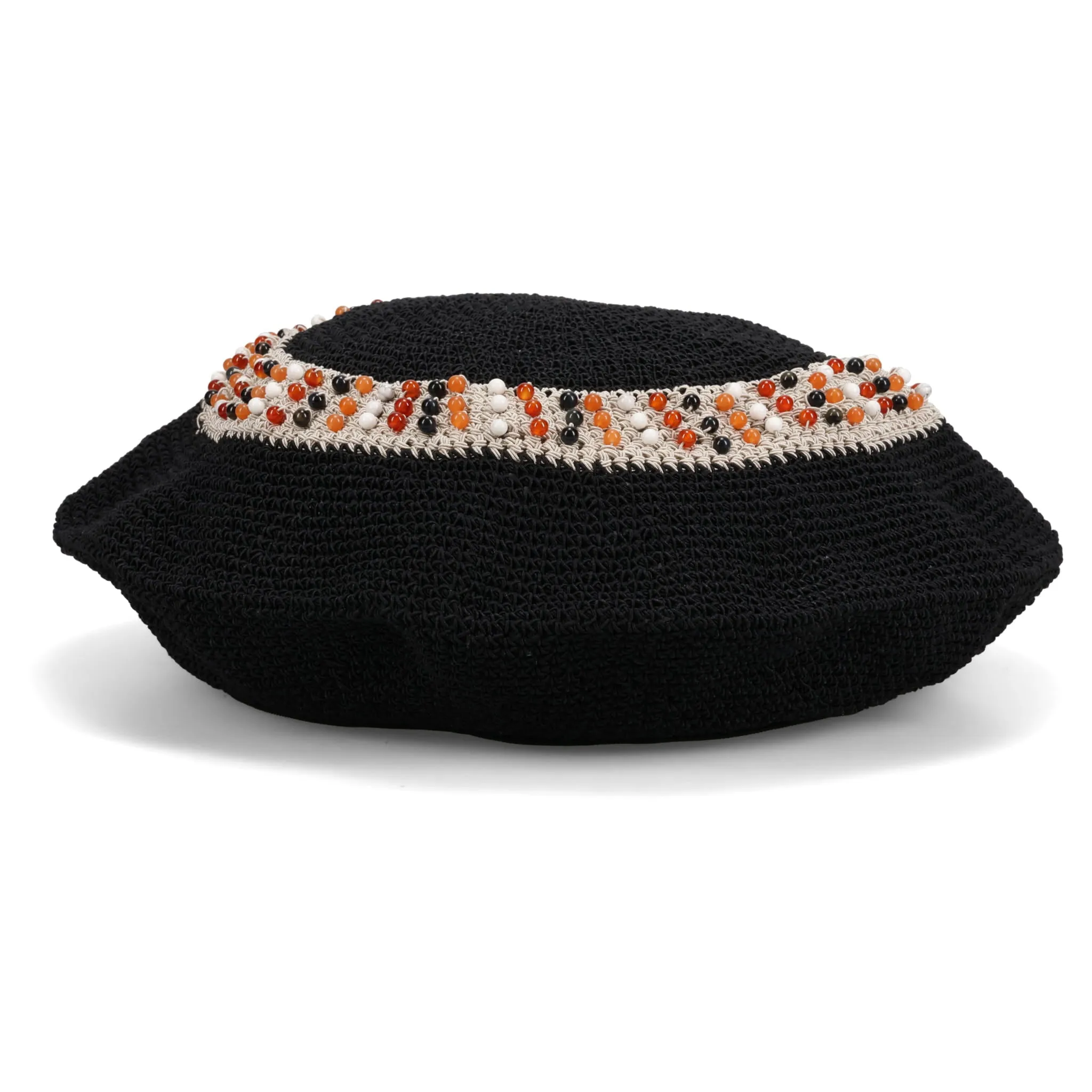 KNITTING BEADS BERET HAT / BLACK