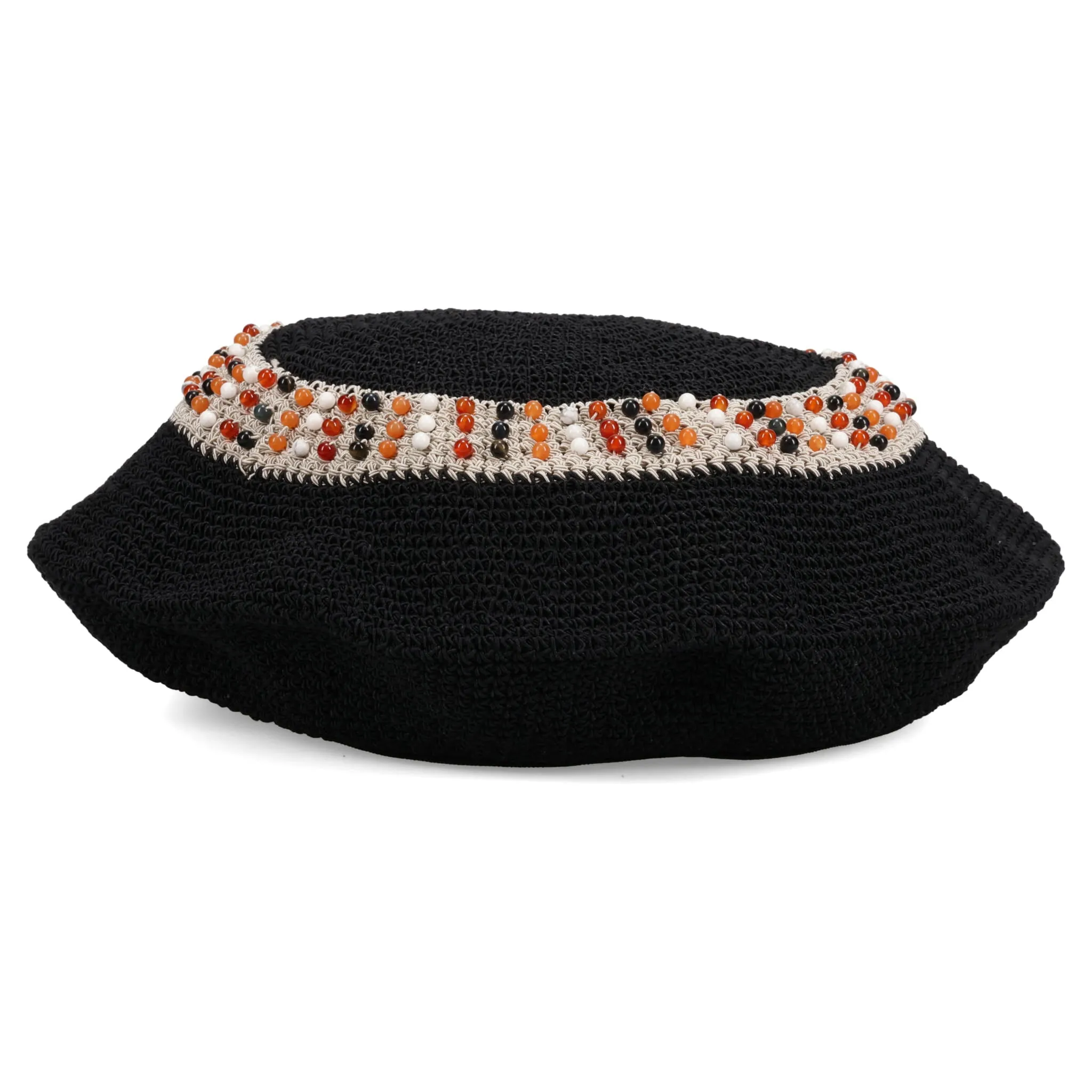 KNITTING BEADS BERET HAT / BLACK